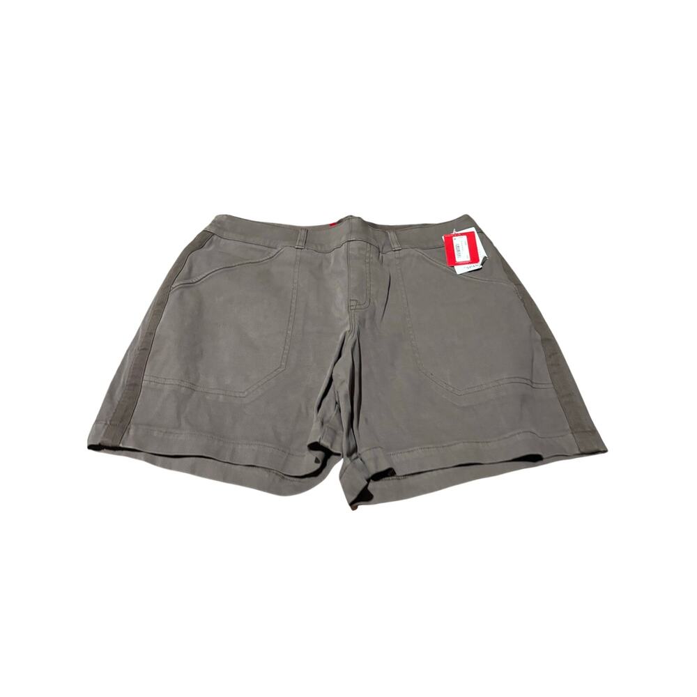Spanx 6”twill shorts smoke style 20358R stretch pull on soft flat front nwt